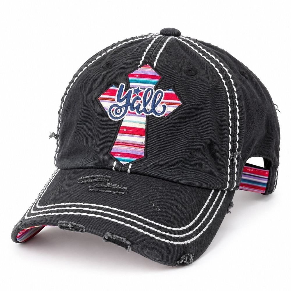 KBETHOS Y’all Serape Cross Black Distressed Baseball Cap Adjustable Mens Hat